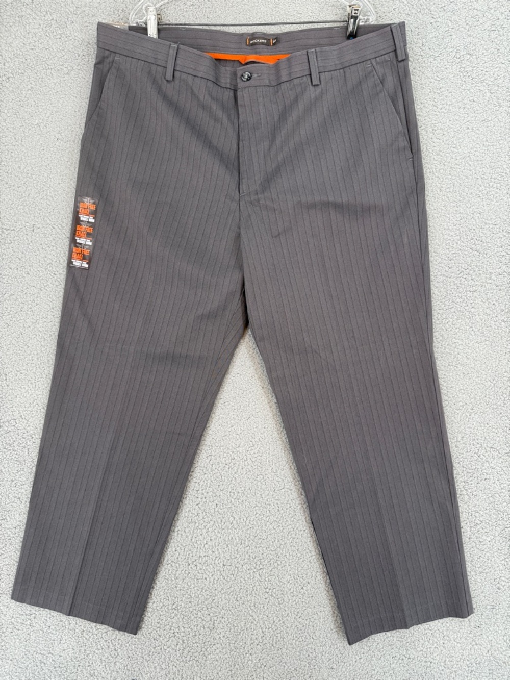 Dockers Gray Pinstripe Dress Pants Mens 42x30 khaki flat front classic fit 3D